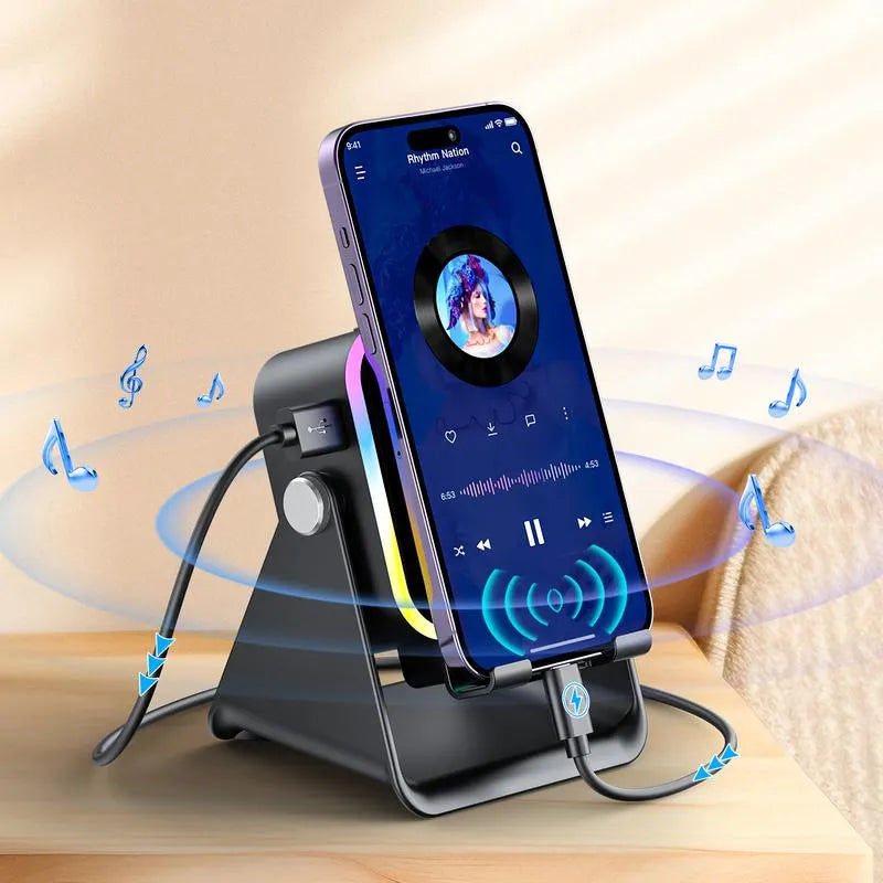 🎶📱  5-in-1 Wireless Induction Bluetooth Speaker with Adjustable Phone Stand