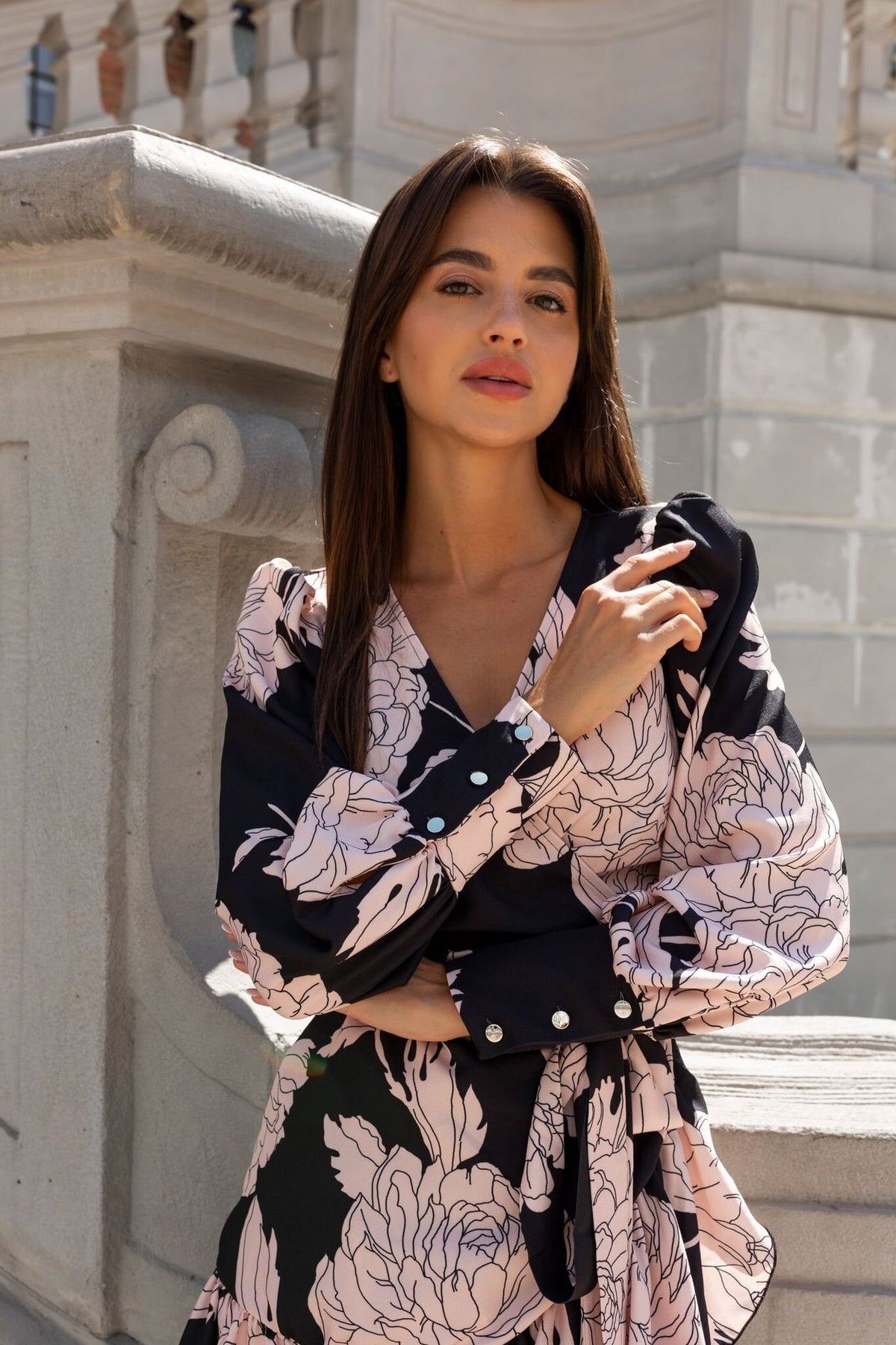 V-Neck Printed Tie-Front Mini Dress (Buy 2 Free Shipping)