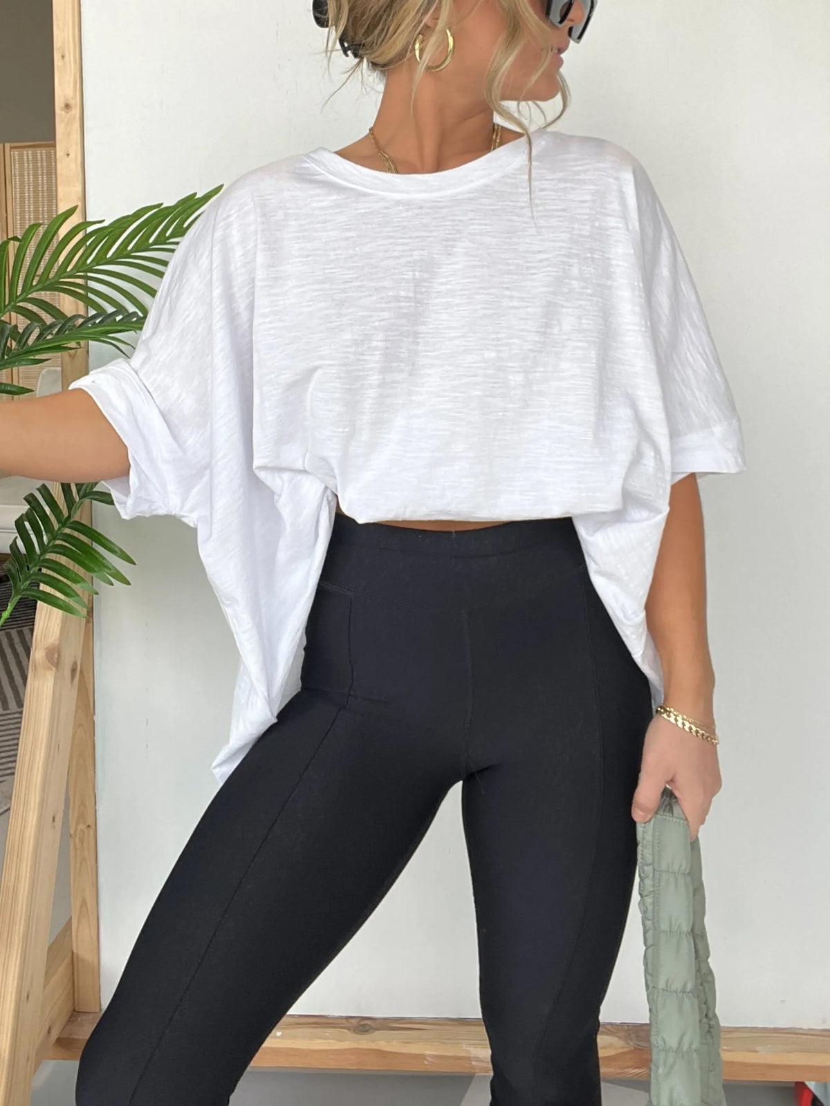 HOT SALE ROUND NECKLINE OVERSIZED MIDI LENGTH BOXY TEE
