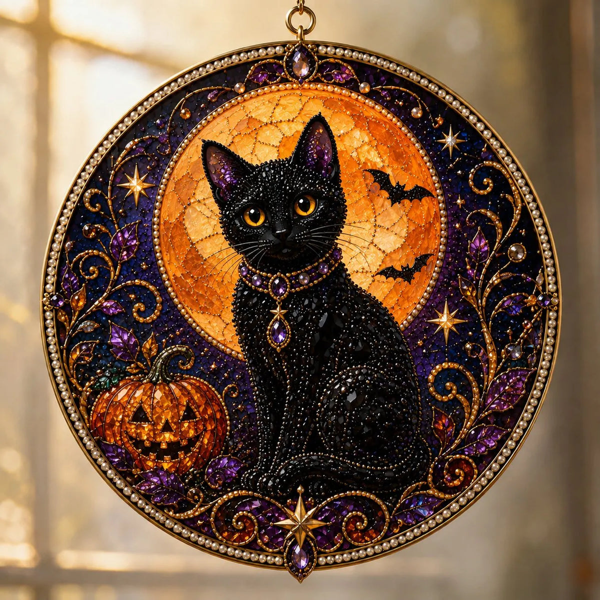 🔥Last Day 50% OFF - 🌙 DIY Celestial Black Cat Window Hanging Kit | 3D Pearl Bead Suncatcher 🔮✨(📦Buy 2 Free Shipping)