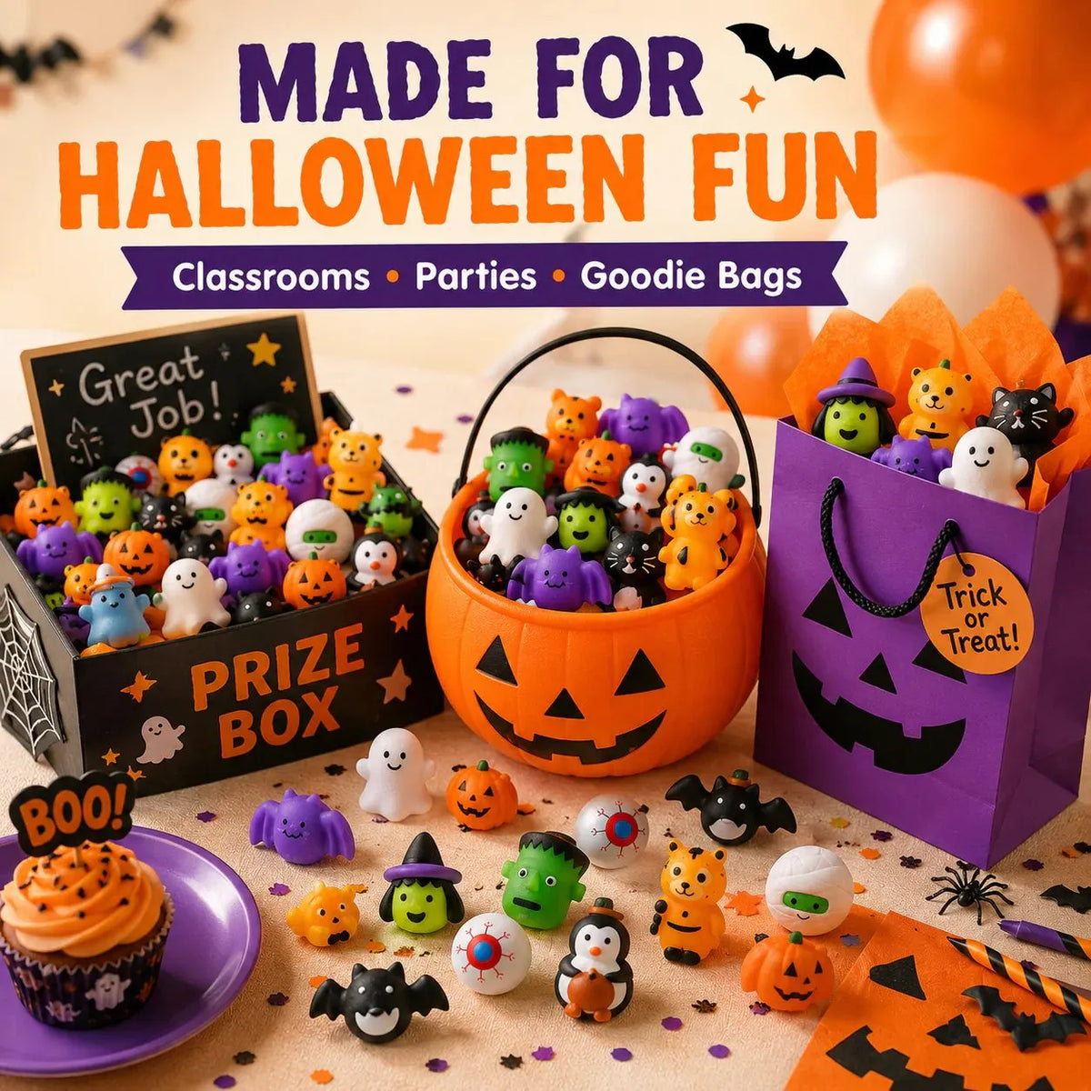 🎃 100PCS Halloween Mochi Squishy Toys – Cute Sensory Party Favors & Goodie Bag Fillers