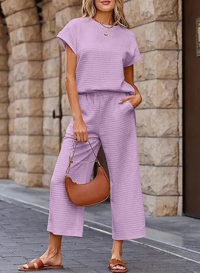Women's Casual Textured Tops and Wide Leg Pants Lounge Sets (Buy 2 Free Shipping)