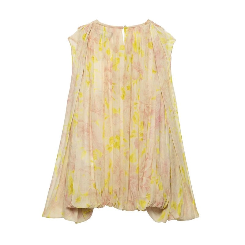 Puff Sleeve Asymmetric Hem Printed Shirt