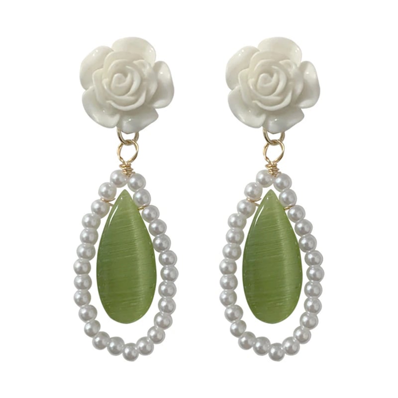 Elegant White Rose Flower Drop Earrings