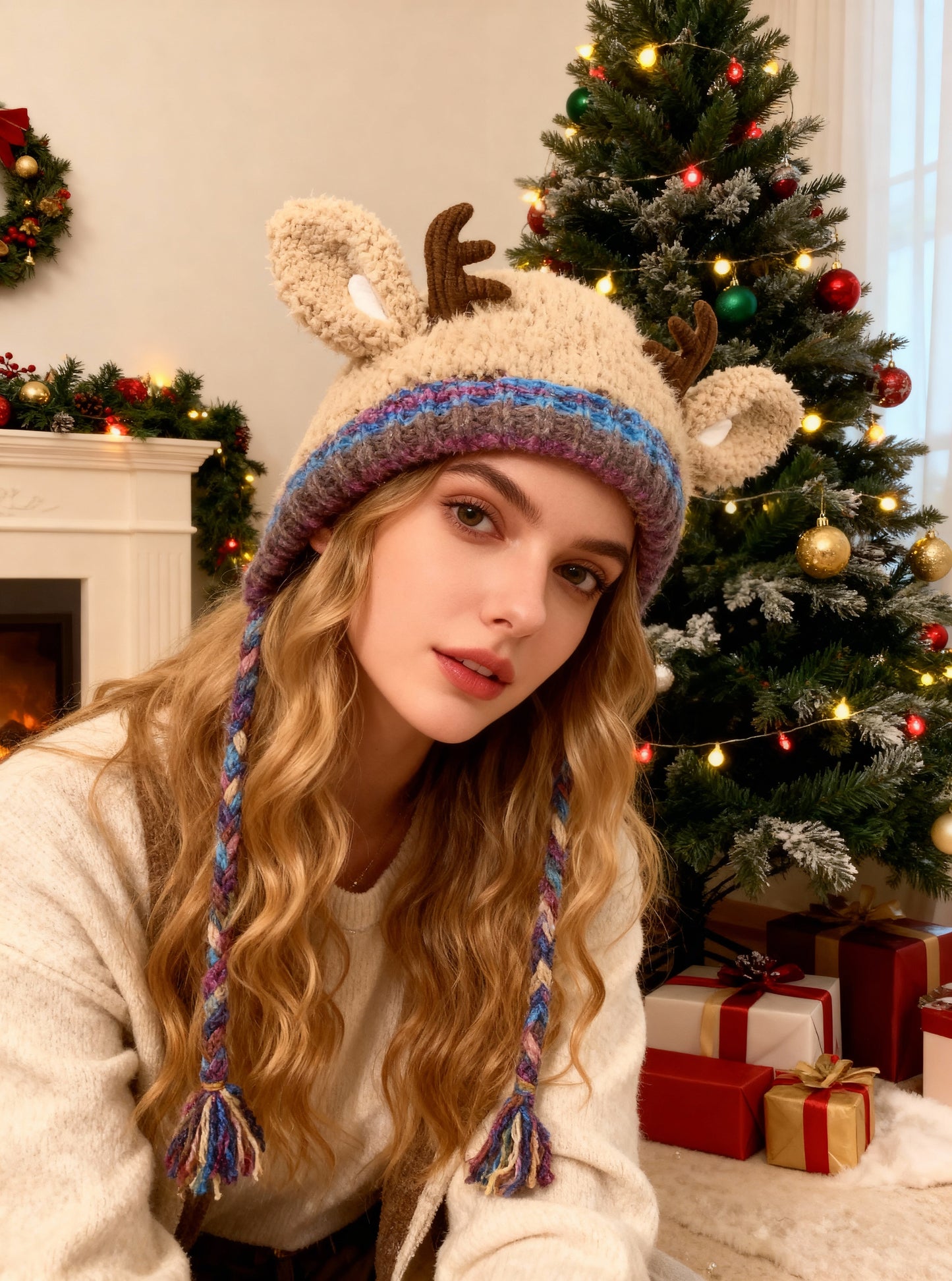 🎄🦌Handmade Knitted Christmas Antler 2-in-1 (Hat/Handbag)🧶2