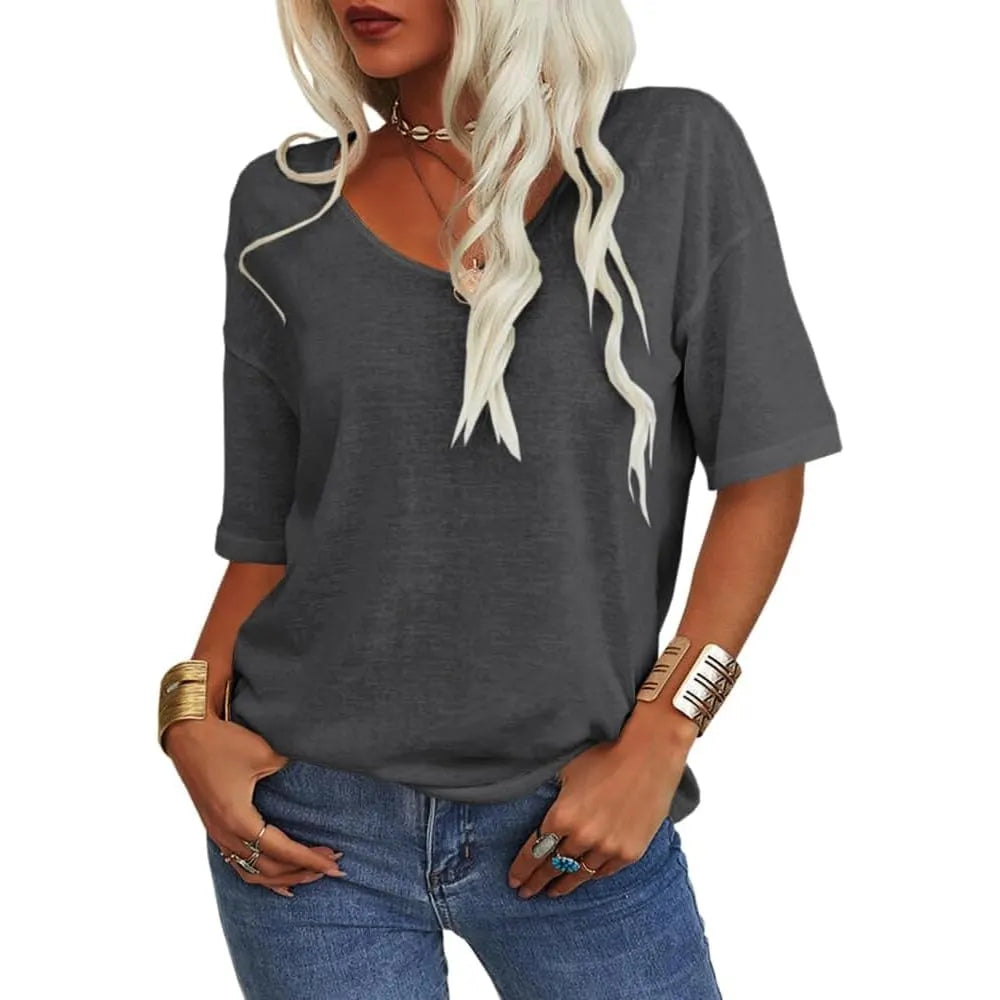 Hot sale🔥 Women's Solid Color V-Neck T-shirt