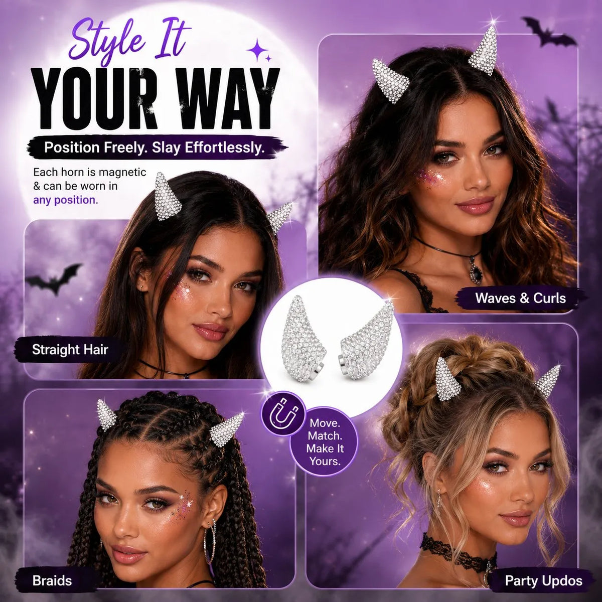 🎉💥49% OFF - 😈✨ Cute Sparkle Magnetic Devil Horns