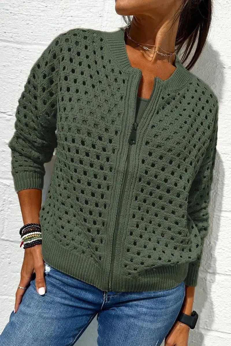 🍃LAST DAY SALE 49% OFF🍃Women's Casual Zipper Knit Jacket with Hollow Design