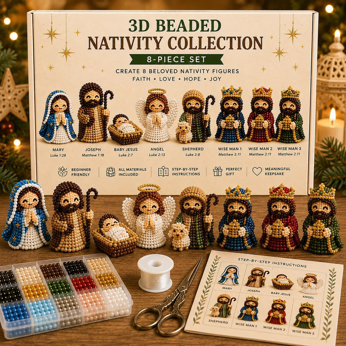🎉✝️3D Beaded Nativity Collection DIY Kit – Handmade Christmas Faith Craft Set (8-Piece Set)
