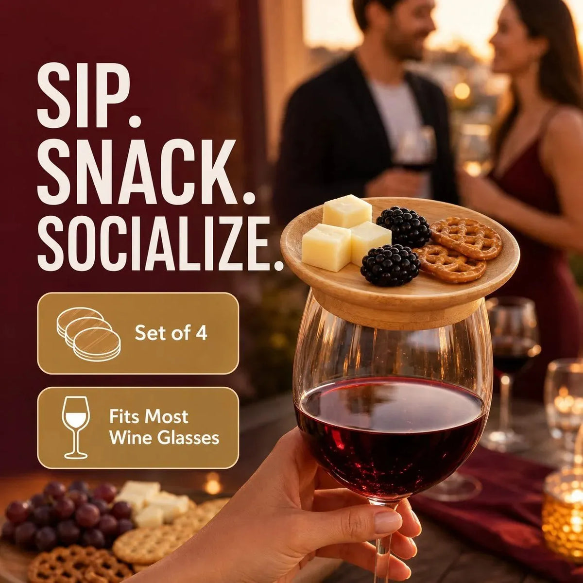 🔥HOT SALE🔥Bamboo Wine Glass Toppers – Set of 4