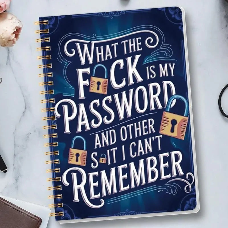 📅Funny Password Notebook - Spiral Bound with Lock Icons & Funny Security Phrases✍️