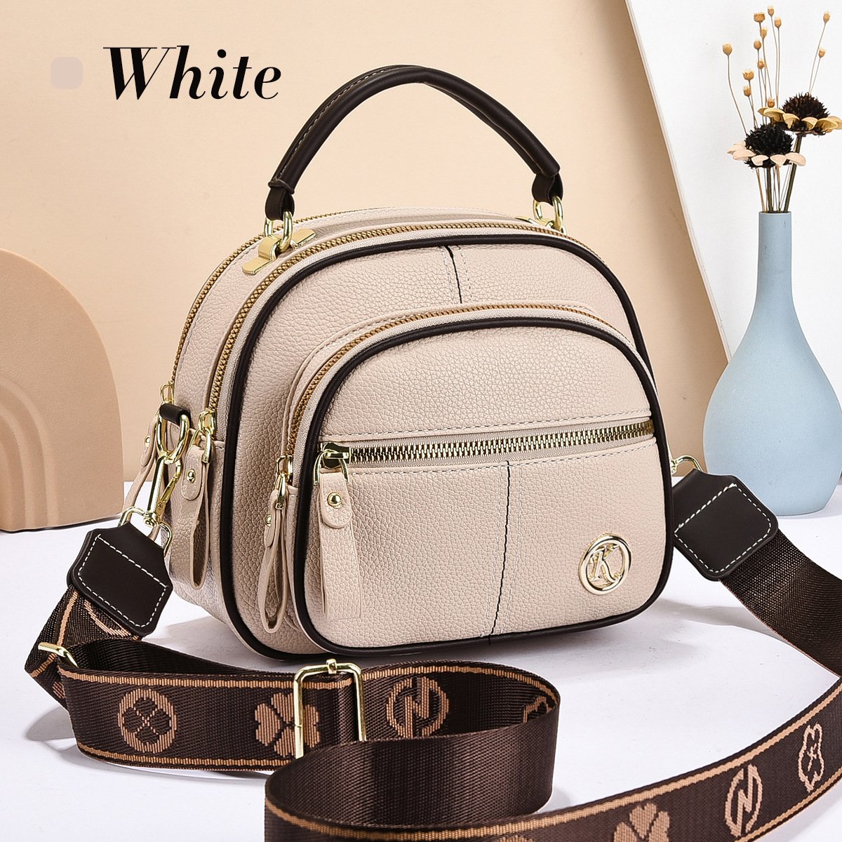 Multifunctional Compartments Adjustable Leather Crossbody Bag