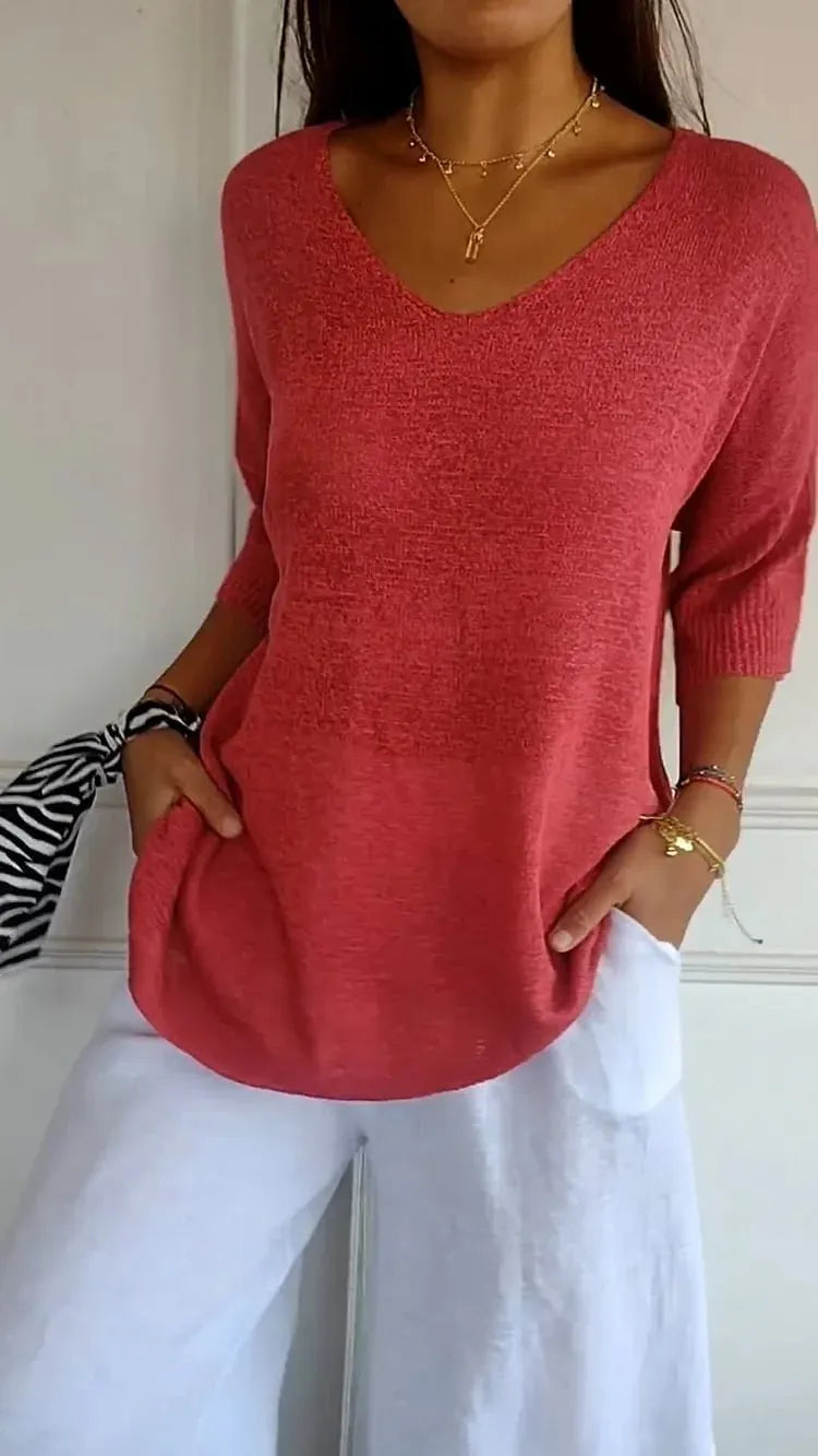 🔥Spring Sale 49% OFF - Solid V-neck knitted top