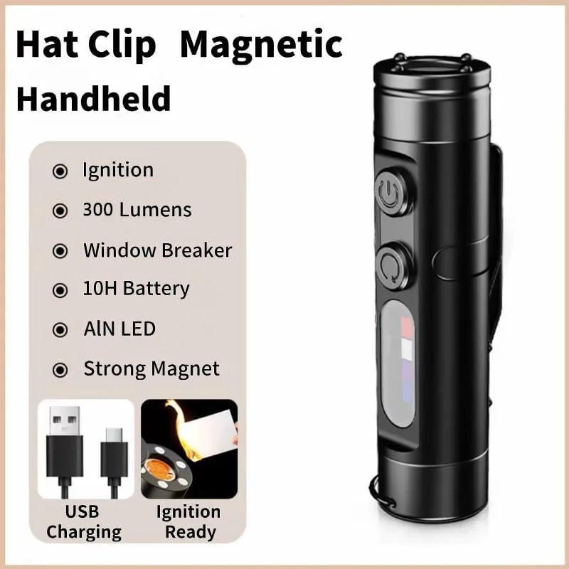 🎉 🔦Pocket Rechargeable EDC Flashlight:  Mini Keychain Light with Fire Starter & Window Breaker
