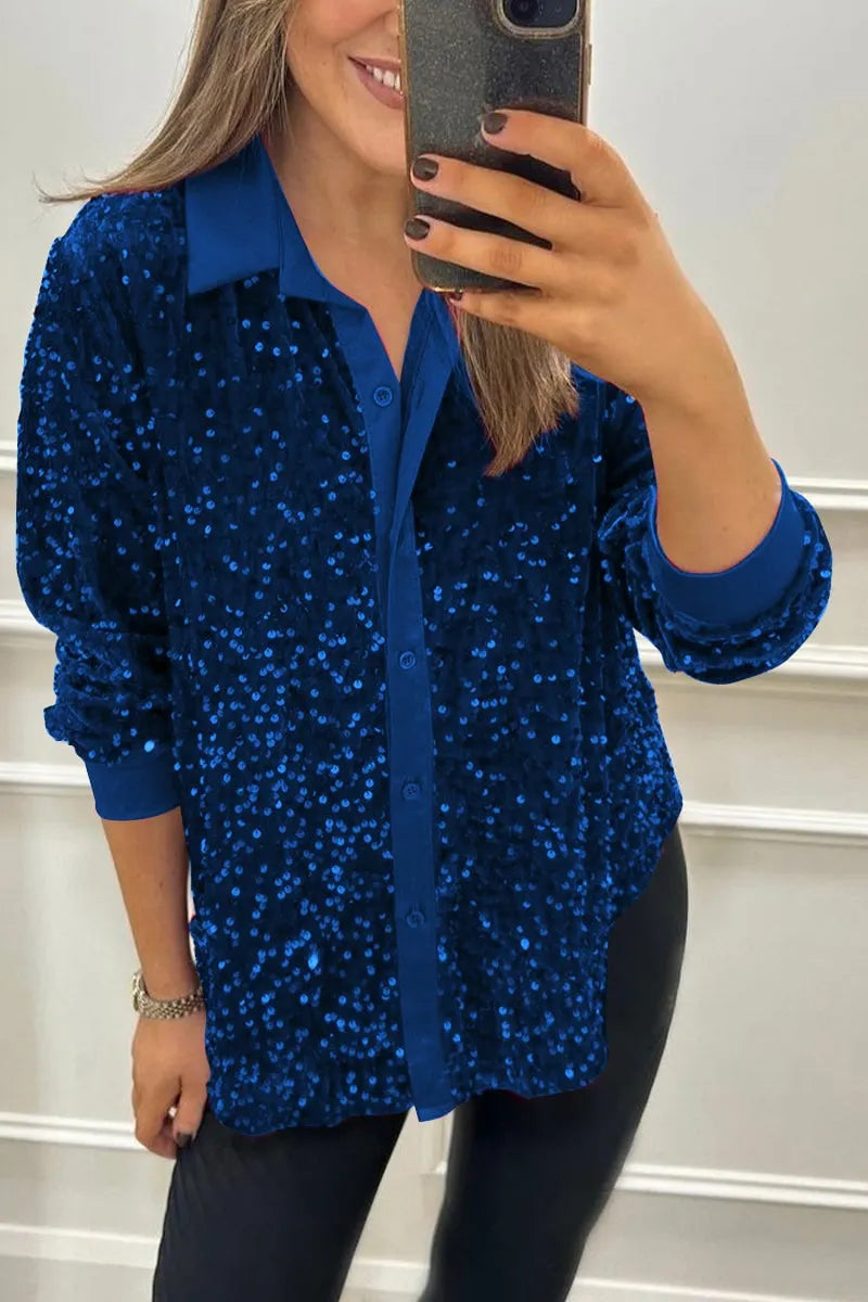 Women's Lapel Single Row Sparkly Party Shirt (Buy 2 Free Shipping)