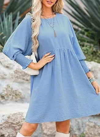 Women's Casual 3/4 Sleeve Crew Neck Mini Dresses (Buy 2 Free Shipping)