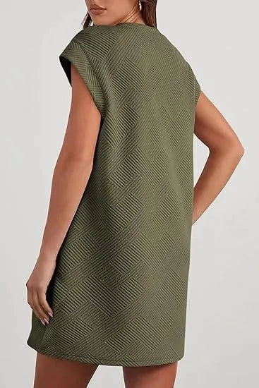 Women's Casual Textured T-shirt Dress with Pockets (Buy 2 Free Shipping)