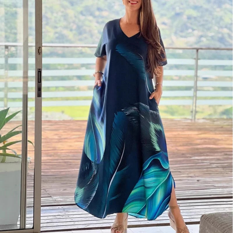 🌴Hot Summer Deal: 49% OFF Women's Airy V-Neck Printed Short-Sleeve Dresses🌴