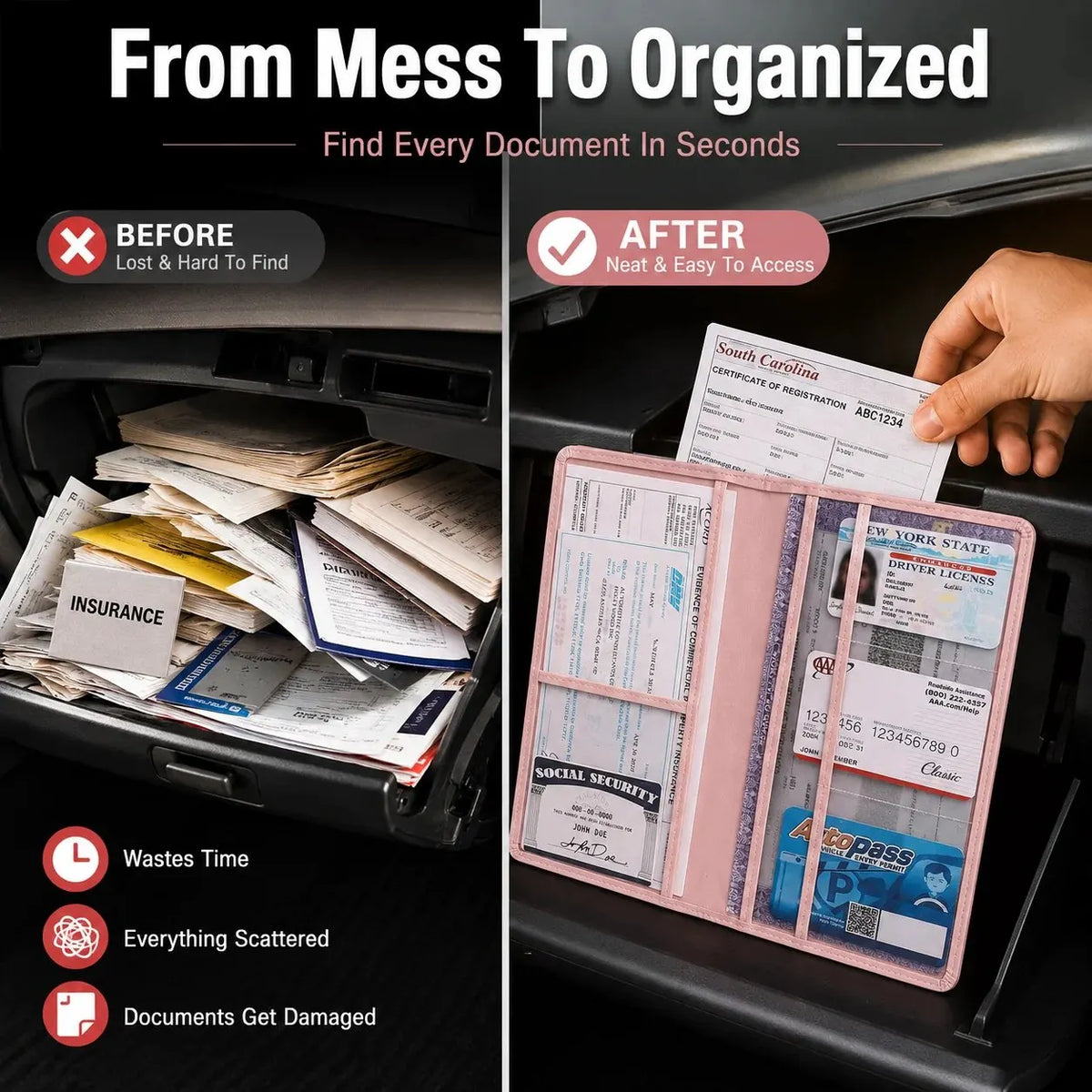 🎉 Car Registration & Insurance Document Holder | Premium PU Leather Organizer
