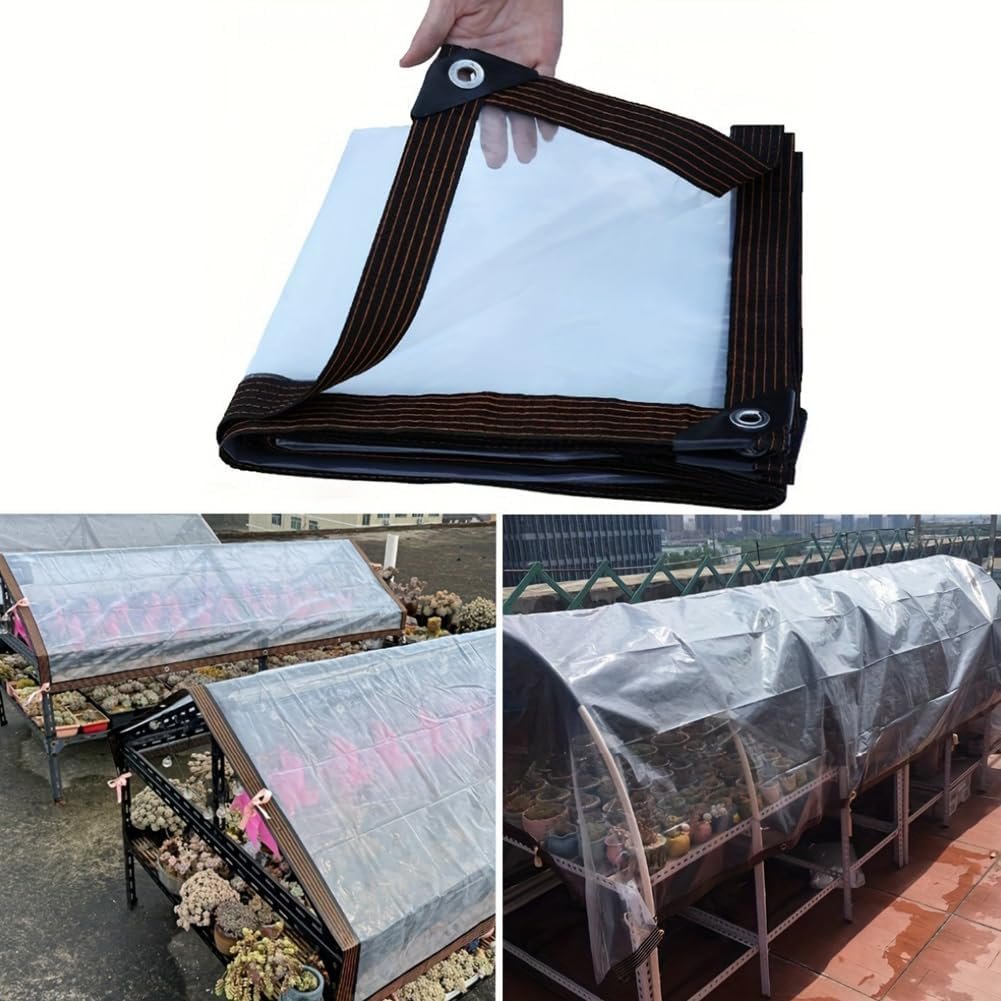 🔥HOT SALE🔥💥🏆Clear Waterproof PE Tarp, Transparent Outdoor Cover with Metal Grommets🌂