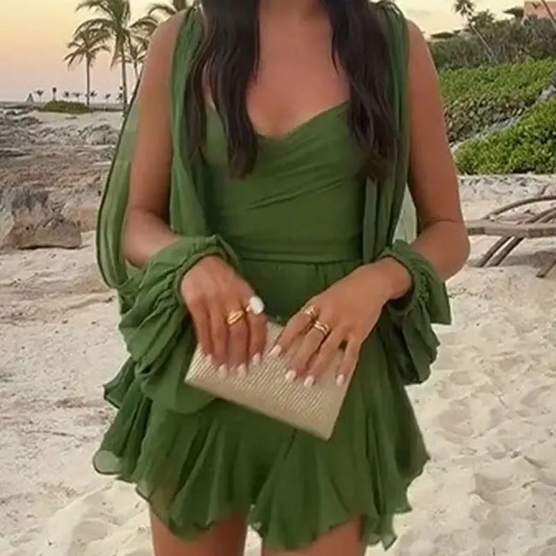 Sexy Spice Hollow Lantern sleeve V-neck off the shoulder dress