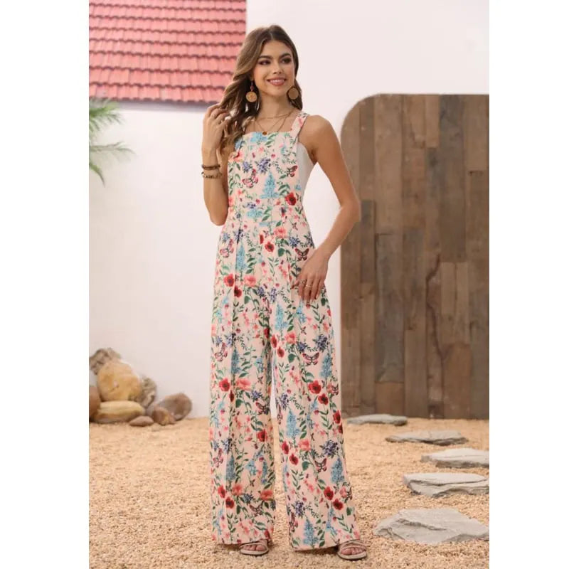 Floral Print Button Wide Leg Jumpsuit