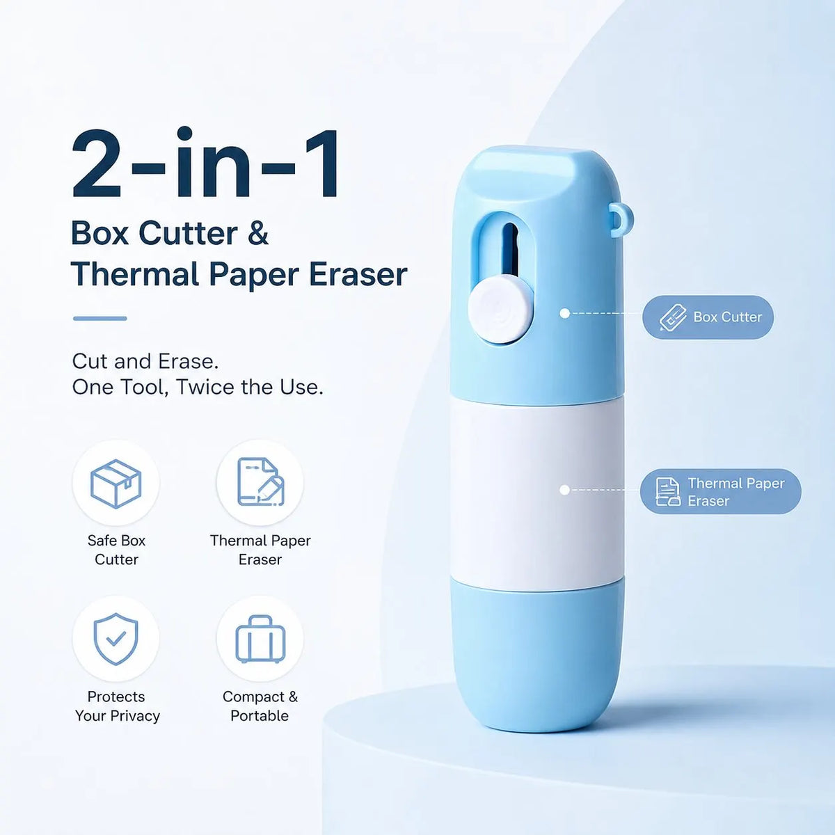 🎉2-in-1 Box Cutter & Thermal Paper Eraser