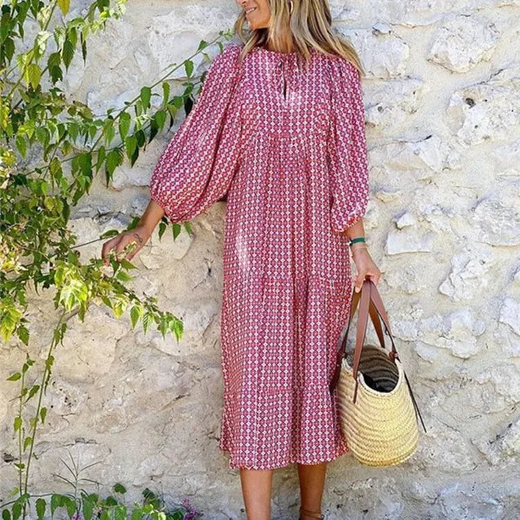 WOMEN'S PUFF SLEEVE FLORAL BOHO MAXI DRESS (BUY 2 FREE SHIPPING)