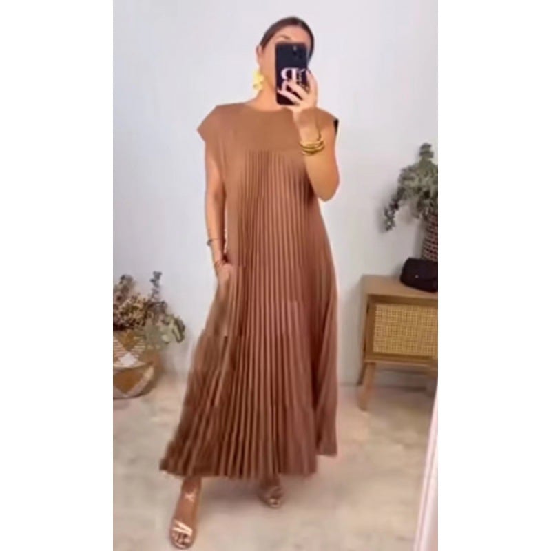 🔥Seasonal promotions 49%OFF - Women Pleated Simple Solid Color Dress