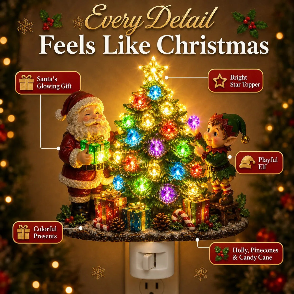 🎉🎄Jeweled Christmas Tree Plug-In Night Light
