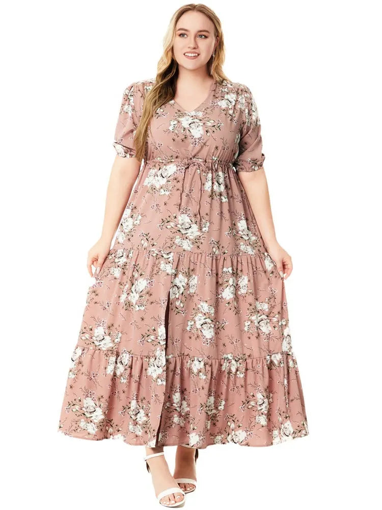 Boho V-neck print loose dress