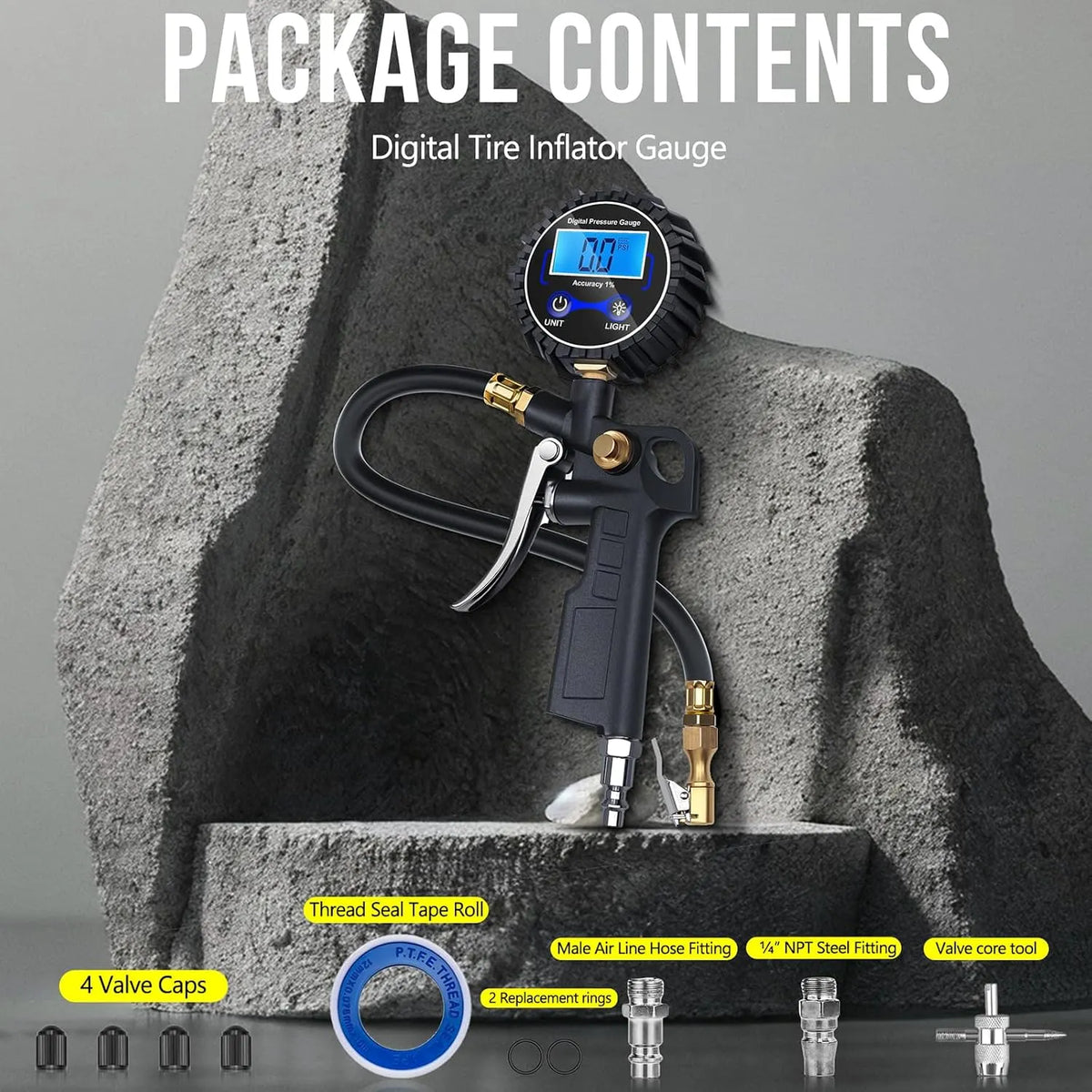 🎉🔥49% OFF - 🛠️🚗 High Precision Digital Tire Inflator Pressure Gauge | 3-in-1 Inflate Deflate Check Tire Tool