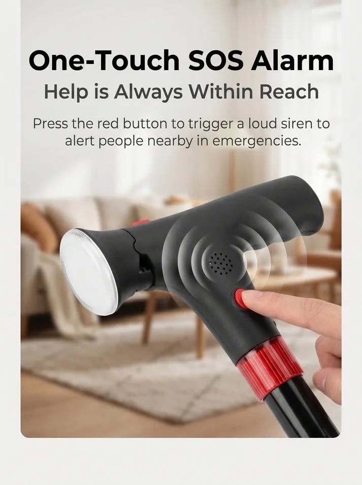 🎉🔥 Must-Have Senior Smart Cane – Foldable Aluminum with LED Light & Quad Anti-Slip Feet