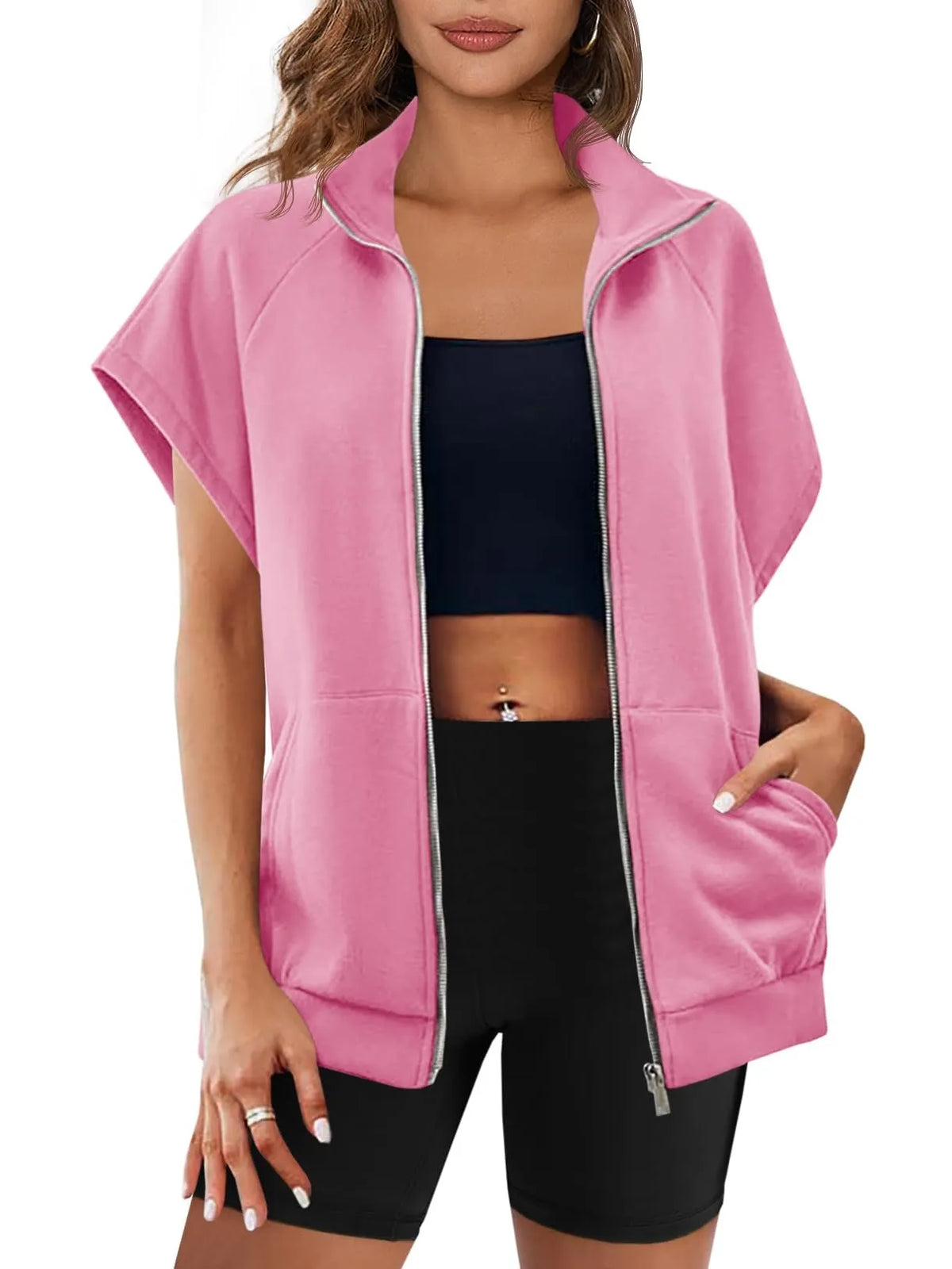 Zip Sleeveless Oversized Casual Solid Color Sweatshirt (Buy 2 Free Shipping)