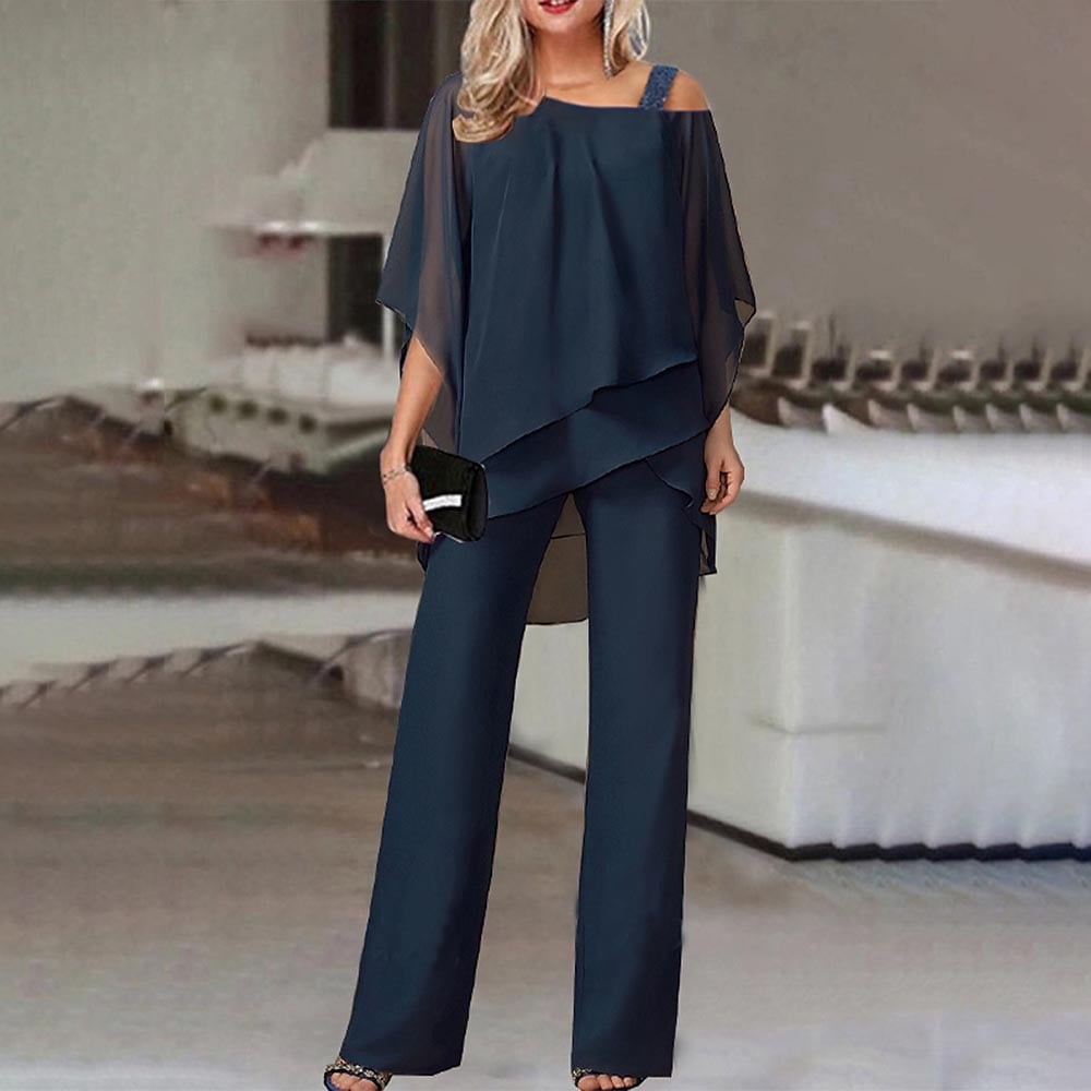 🎉Elegant Layered Chiffon Top & Wide-Leg Pants Set