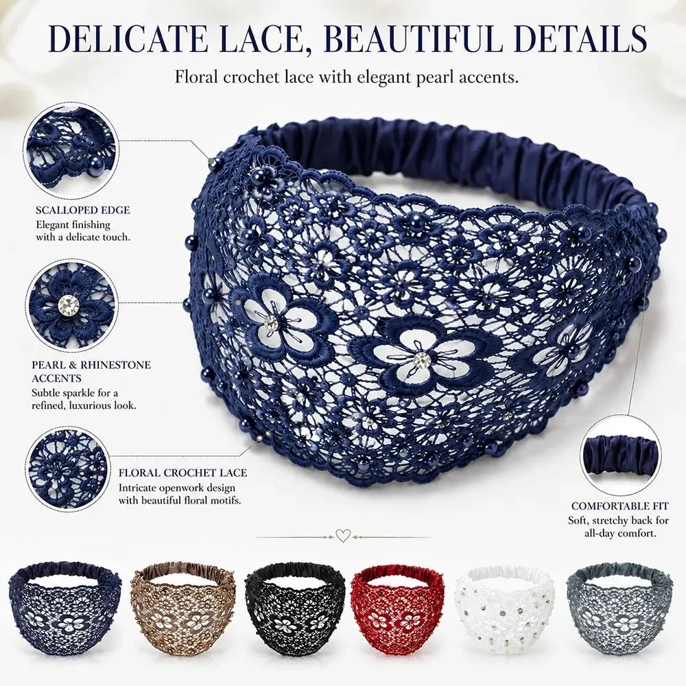 🔥 HOT SALE 🔥✨Plum Blossom Hollow Beaded Wide Headband