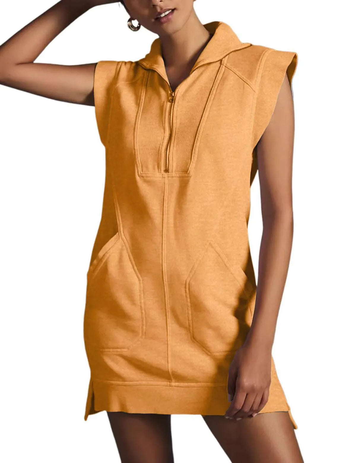 Women's Half-Zip Sports Sleeveless Pullover Waist-Tied Dress
