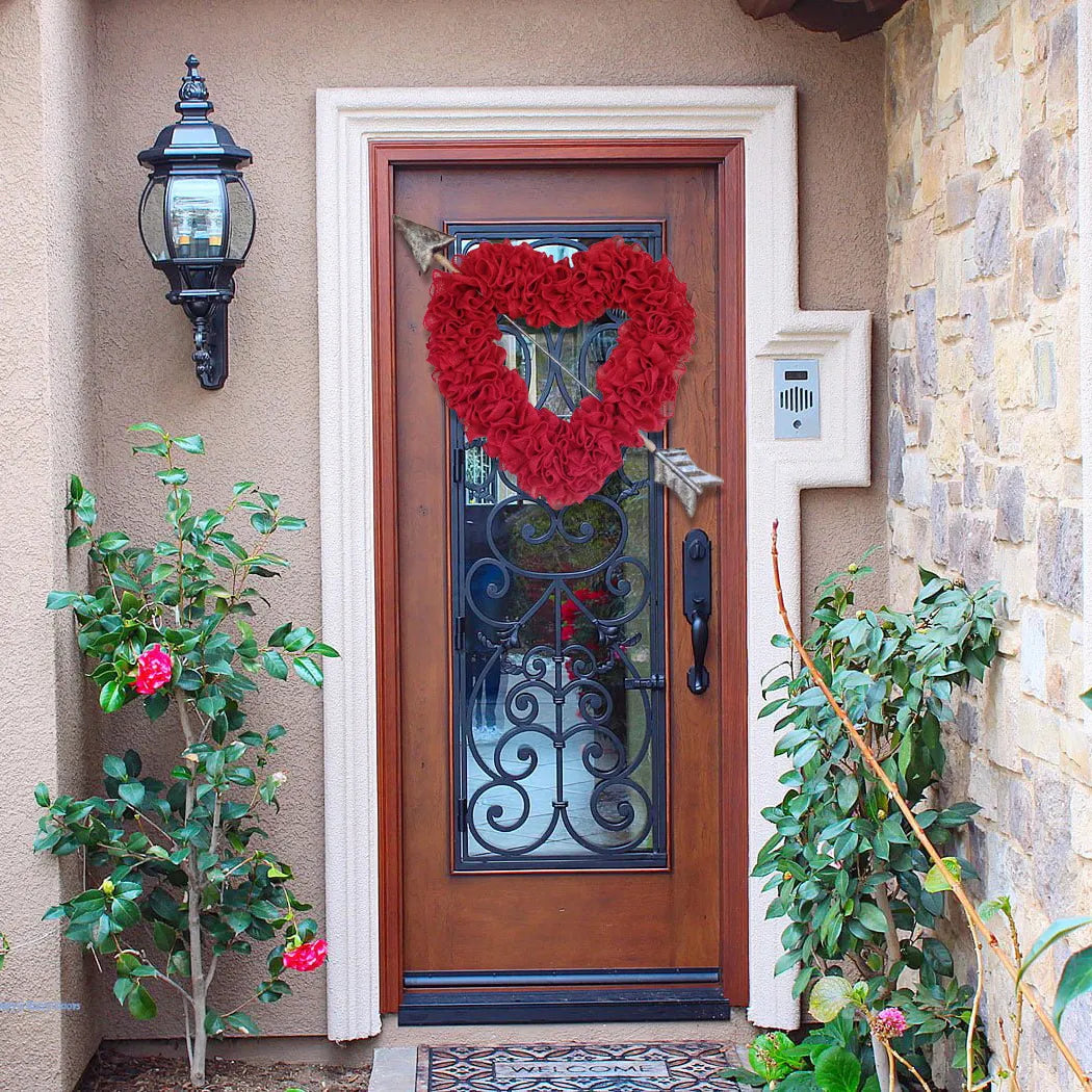 Large Ruffled Romance Heart shaped wreath with large arrow