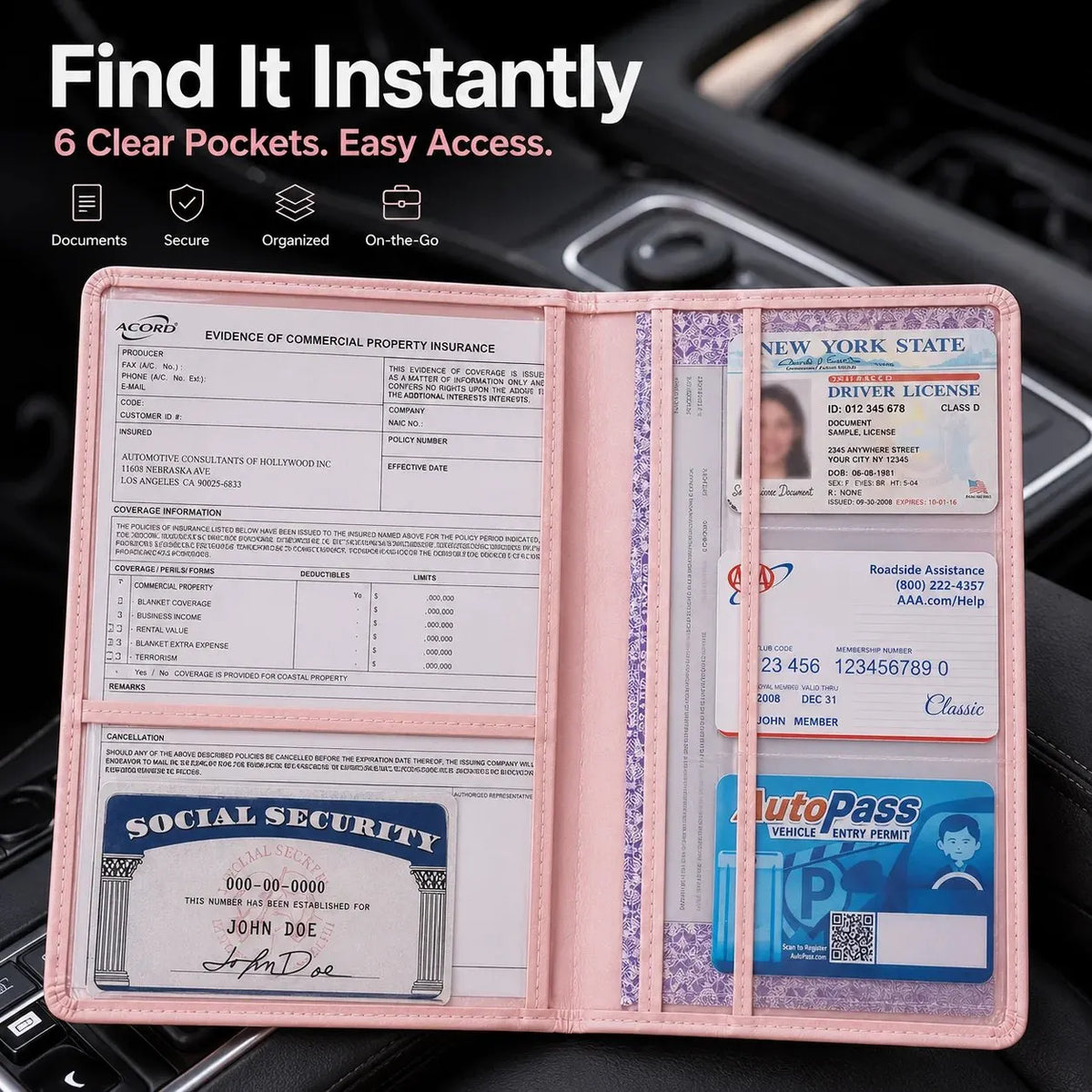 🎉 Car Registration & Insurance Document Holder | Premium PU Leather Organizer