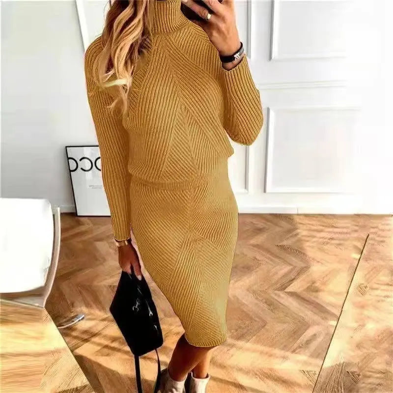 High-neck Knit Sweater Skirt Set (Buy 2 Free Shipping)