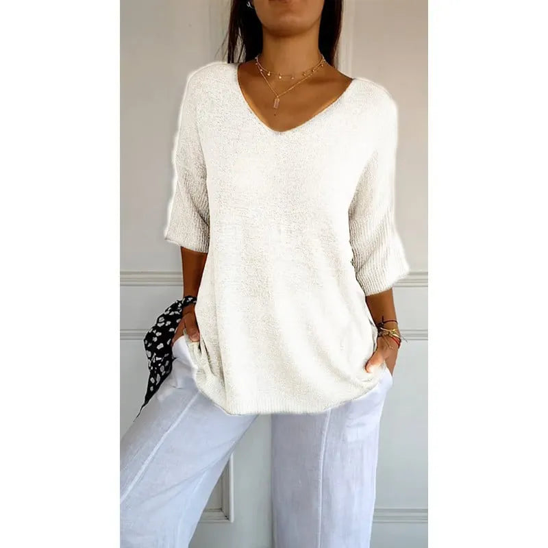 🔥Spring Sale 49% OFF - Solid Color Knitted V-neck Top
