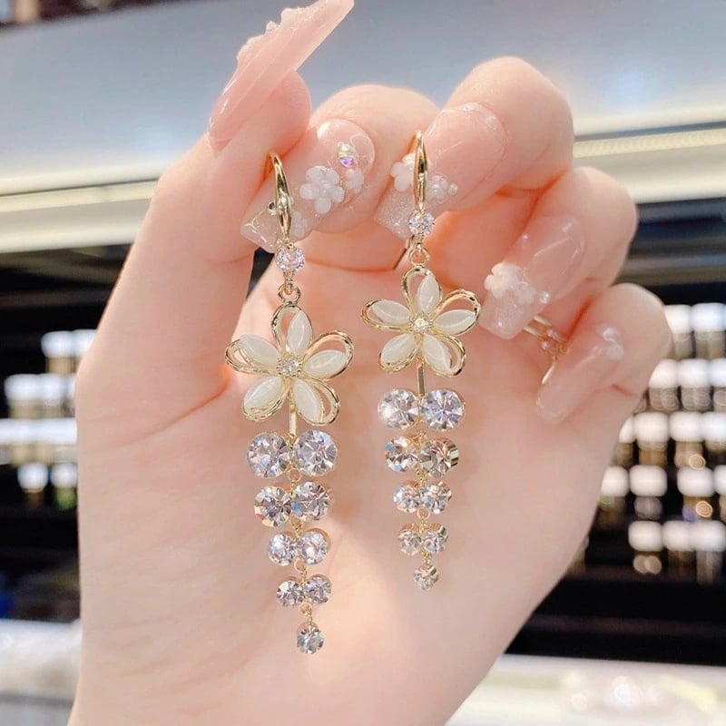 Delicate Opal Flower Earrings
