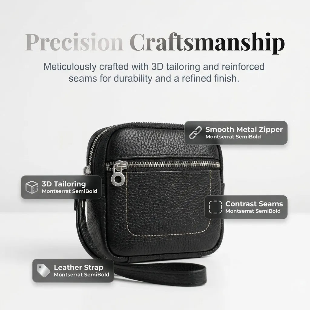 🌟 Genuine Leather Mini Square Card Wallet - Compact Zipper Coin Purse & Keychain Pouch for Men & Women
