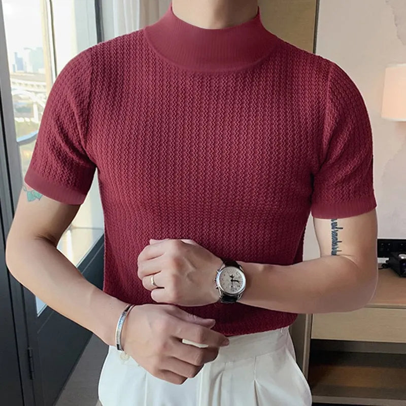 Knit High Neck Solid Color T-Shirt (Buy 2 Free Shipping)