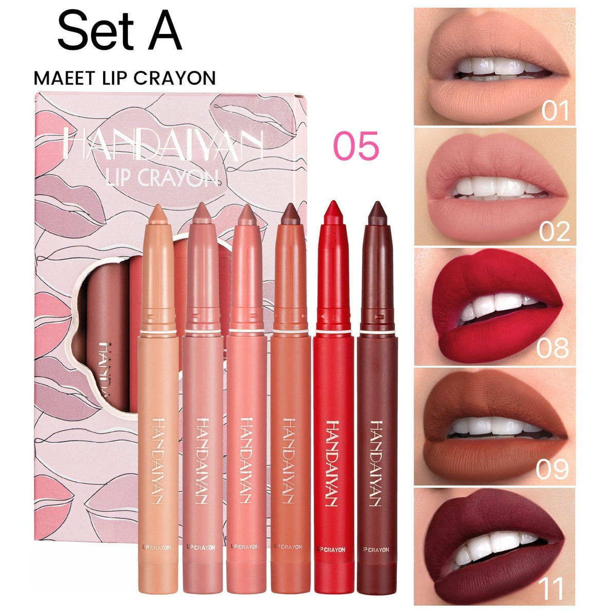 12 Color HANDAIYAN Rotating Sharpenable Matte Lipstick Pencils- Buy 2 Get 1 Free
