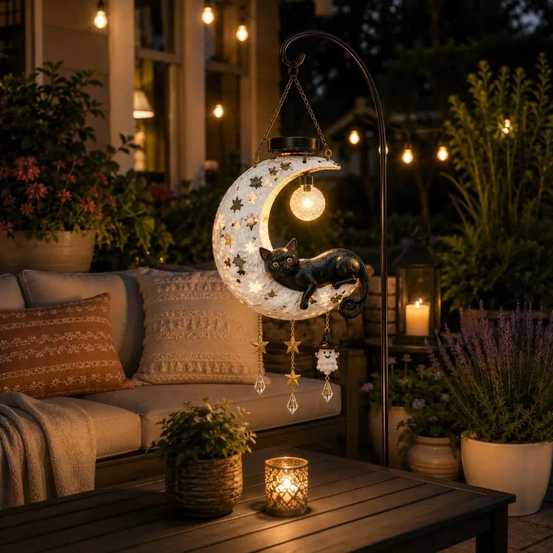 🎉🎃 Halloween Early Bird Sale | 49% OFF Black Cat Moon Solar Lantern🐈‍⬛🌙