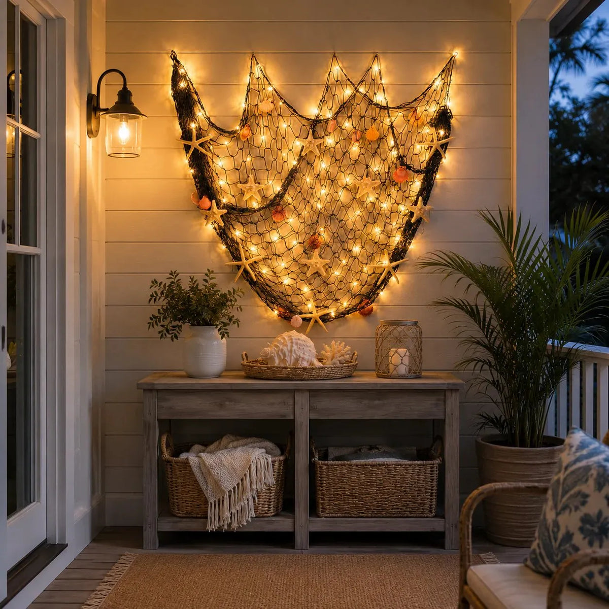 🔥HOT SALE🔥🌊✨ Coastal Fishing Net Wall Hanging with Fairy Lights