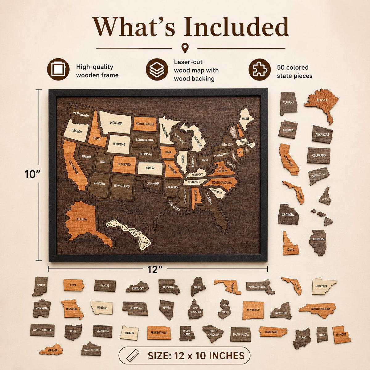 🔥LAST DAY 50% OFF - 🇺🇸 Wooden USA Travel Map Puzzle🧩A Stylish Way to Track Your Journey & Memories