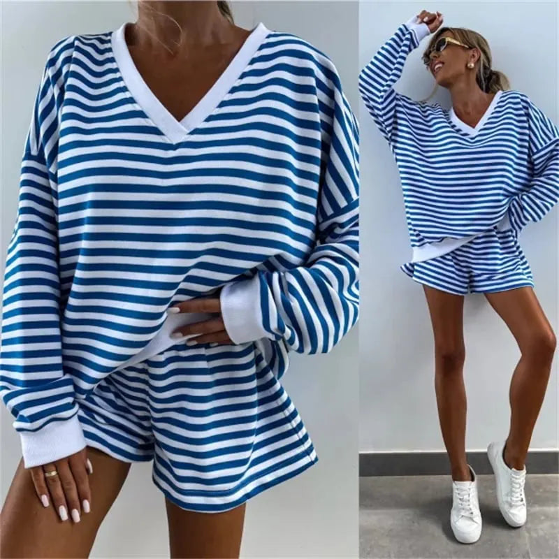 Women's V-neck Long-sleeved Casual Two-piece Suit