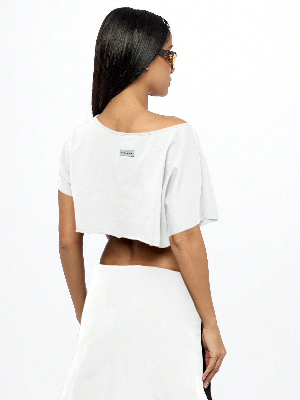 WOMEN Off Shoulder NY Logo Slouchy Crop Tee Athletic Varsity Sports Fan Streetwear Workout Fashion Athleisure Cropped T-Shirt Summer Urban Style